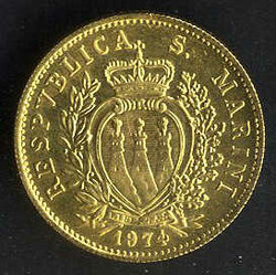 1 e 2 Scudi 1976, due monete in oro in astuccio originale, FDC 6 +3 ...