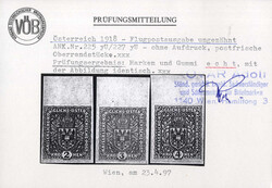 1918, Flugpost graues Papier, Unterrandstücke ohne Gummi, wie ...