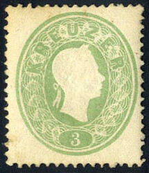 1860, 3 Kreuzer gelblichgrün, ungebrauchte Marke, signiert Dr. ...