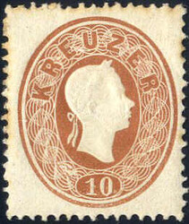 1860, 10 Kreuzer braun, ungebrauchte Marke, signiert Dr. Ferchenbauer ...