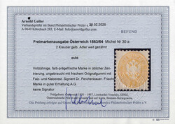 1863/64, 2 Kreuzer gelb, frische ungebrauchte Marke, signiert Dr. ...