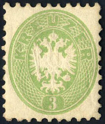 1863/64 3 Kreuzer gelblichgrün, ungebrauchtes Prachtstück, signiert ...
