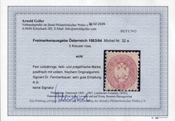 1863/64, 5 Kreuzer rosa, postfrisches Prachtstück, signiert Dr. ...