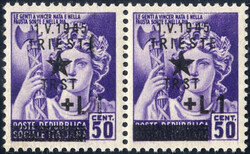1945, Monumenti distrutti 50 c. violetto con soprastampa "1.V ...