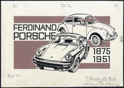 1975, 100. Geburtstag von Ferdinand Porsche, 1 Klischee / Entwurf ...