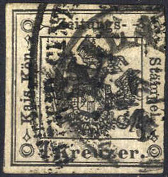 1858/1859, segnatasse per giornali, 1 kr. nero usato con due timbri ...