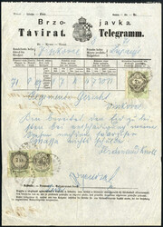 1871, zweisprachiges Telegramm (Ungarisch-Kroatisch) von Vinkovce im ...