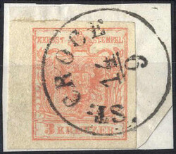 ST:CROCE, (Müller RS-f, 125 Punkte),1850, Briefstück mit 3 Kr. rosa ...