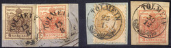 TOLMEIN, (Müller RDb-f, 105 Punkte),1850/1864, drei Briefstücke mit ...
