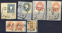 ZARA, 1858/1864, sechs Briefstücke, mit Stempel ZARA V.L.A. (Müller ...