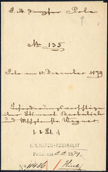 1879, Brief vom 10.12.1879 vom Material-Transportschiff S.M. Dampfer. ...