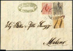 1850, lettera da Verona il 3.7 per Milano affrancata tricolore con 5 ...