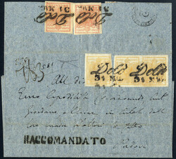 1852, lettera raccomandata da Dolo il 31.5 per Padova affrancata con ...