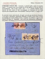 1852, lettera raccomandata da Dolo il 31.5 per Padova affrancata con ...