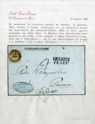 1851, circolare da Venezia (muto Punti 8) raro su 5 c. il 14.1 per ...