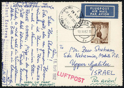 1948-62, drei Luftpostbelege nach Israel: Brief vom 10.8.1948 von ...