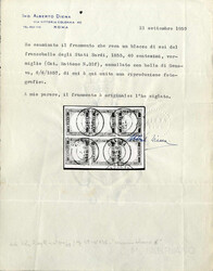 1855, 40 c. vermiglio tenue, blocco di sei su frammento annullato a ...