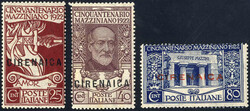 1922, Mazzini, la serie di tre valori con soprastampa di saggio ...