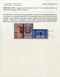 1922, Mazzini, la serie di tre valori con soprastampa di saggio ...