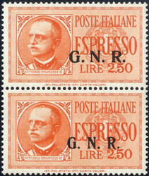 1944, espresso 2,50 L. arancio, coppia verticale con soprastampa "G.N ...