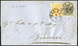 1858, lettera del 1.6.1858 da Milano a Piacenza, affrancatura ...