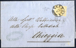 1858, circolare del 14.6.1858 da Venezia a Chioggia, affrancata con 5 ...