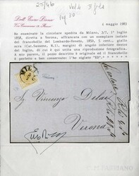 1858, circolare del 3.7.1858 da Milano a Verona, affrancata con 5 ...