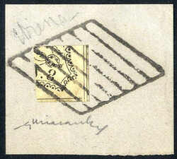 1852, frammento di lettera affrancato con 8 baj. bianco frazionato ad ...