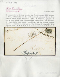 1855, lettera del 13.3.1855 da Terni a Roma, affrancata con la metà ...
