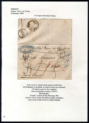 1859, lettera tassata da Genova 18.Gen. 1859 via Trieste con il Lloyd ...