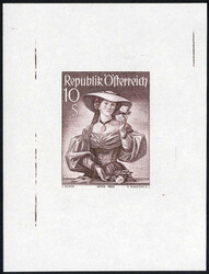 1948/52, Volkstrachten 10 S als ungezähnter Einzelabzug in Rotbraun, ...