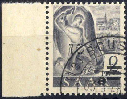 1947, Urdruck, 10 C. auf 2 Pf. vom linken Bogenrand, gestempelt, ...