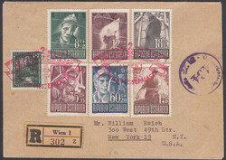 Kriegsgefangenen kpl. u.a. auf echt gelaufenen R-Brief in die USA, rs ...