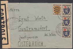 3x 15 Pfg. u. 5 Pfg. auf Auslands-Zensurbeleg nach Österreich ...