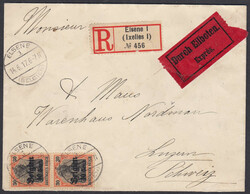 40 C. auf 30 Pfg. im senkr. Paar als reine MeF auf R-Eilbotenbrief ...