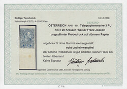 20 Kr. ungezähnter Probedruck auf dünnem Papier, ungebraucht o.G. ...
