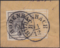 1 Kr. u. 2 Kr. Maschinenpapier auf herrlichem Briefstück, beide ...