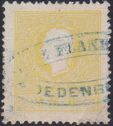 2 Kr. gelb, Type II, mit seltener Entwertung, die Entwertung erfolgte ...