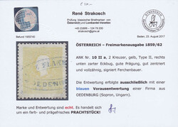 2 Kr. gelb, Type II, mit seltener Entwertung, die Entwertung erfolgte ...