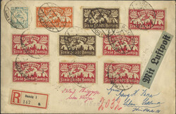 Flugpost: 25 M, 50 M. u. 2x 250 M., sowie 10x 500 M. vs+rs frankiert ...