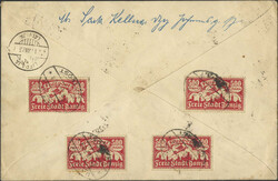 Flugpost: 25 M, 50 M. u. 2x 250 M., sowie 10x 500 M. vs+rs frankiert ...