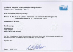 4 Pfg. englischer Druck, li. oberer Eckrand-Viererblock mit Pl.-Nr. ...