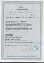 5 Pfg. englischer Druck, li. oberer Eckrand-Viererblock mit Pl.-Nr. ...