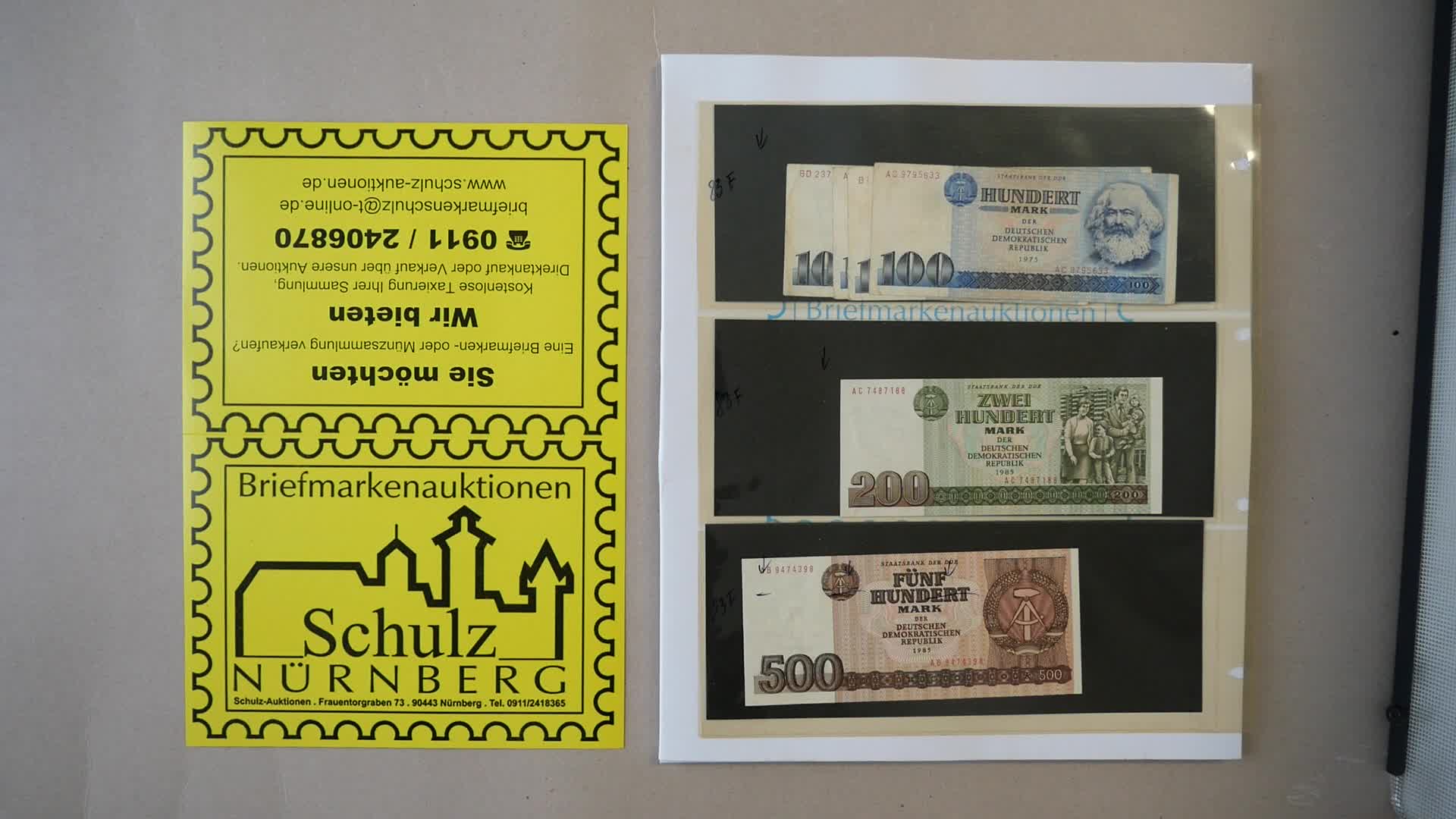 Geldscheine, meist bankfrisch, 10 M., 20 M., 2x 50 M., 4x 100 M., 200 ...