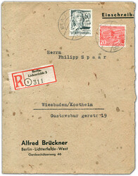 1949, Notumschlag Alfred Brückner, Format ca. A5 senkr. umgefaltet - ...