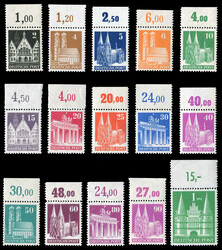 1948, 2 Pf. - 1 DM. Bautenserien mit Oberränder (Bagel - fetter ...