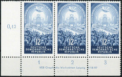 1954, 12 Pfg. Viermächtekonferenz im waagerechten Dreierstreifen aus ...