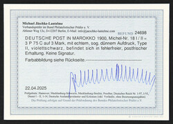 1900, 3 P. 75 C. violettschwarz, postfrische Marke in einwandfreier ...