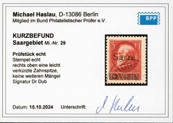 1920, 3 M. zinnoberrot, gestempelt, rechts oben eine leicht ...