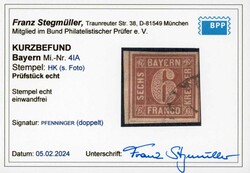 1849, 6 Kr. Wertziffer, entwertet mit Halbkreisstempel (HK) in ...
